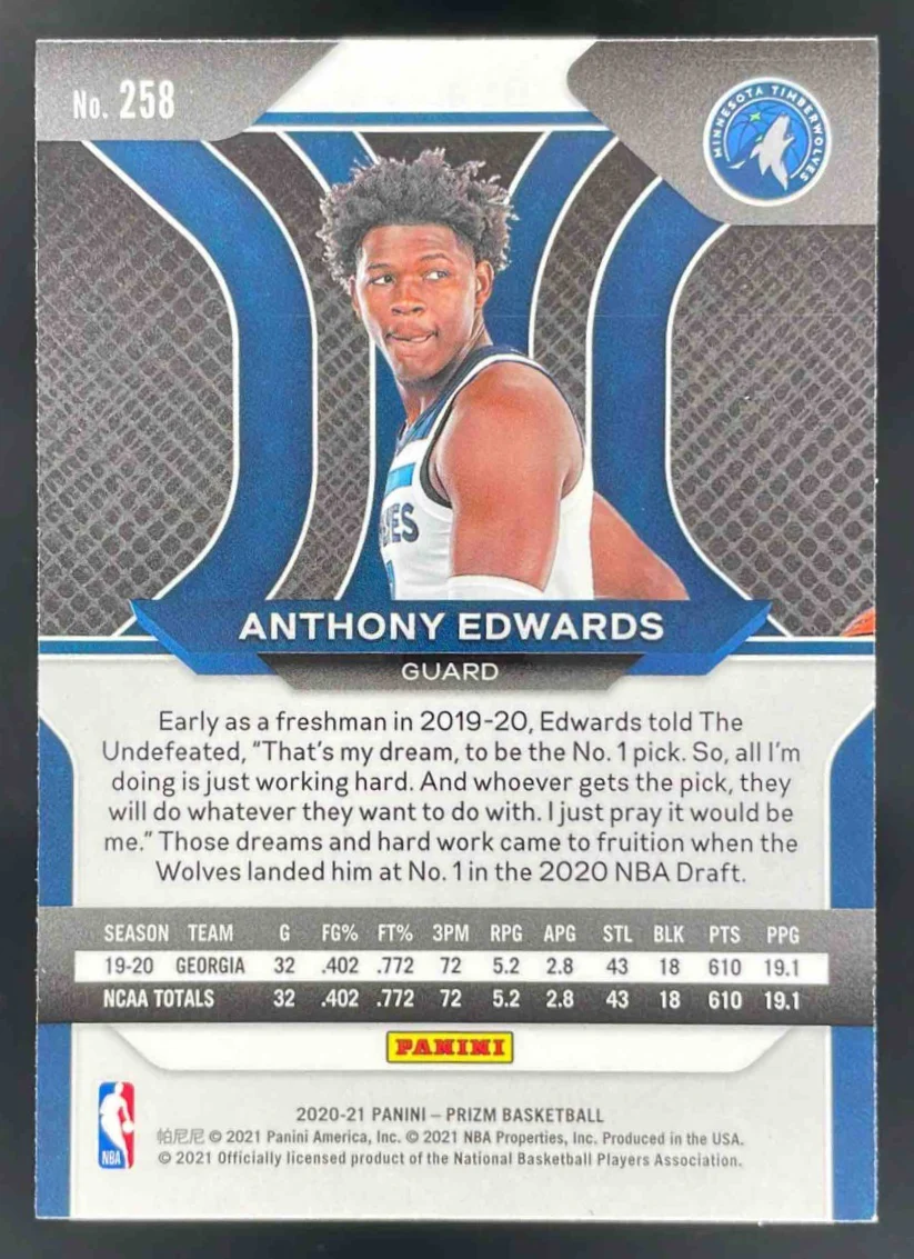 2020-21 Panini Prizm #258 Anthony Edwards RC - Image 2
