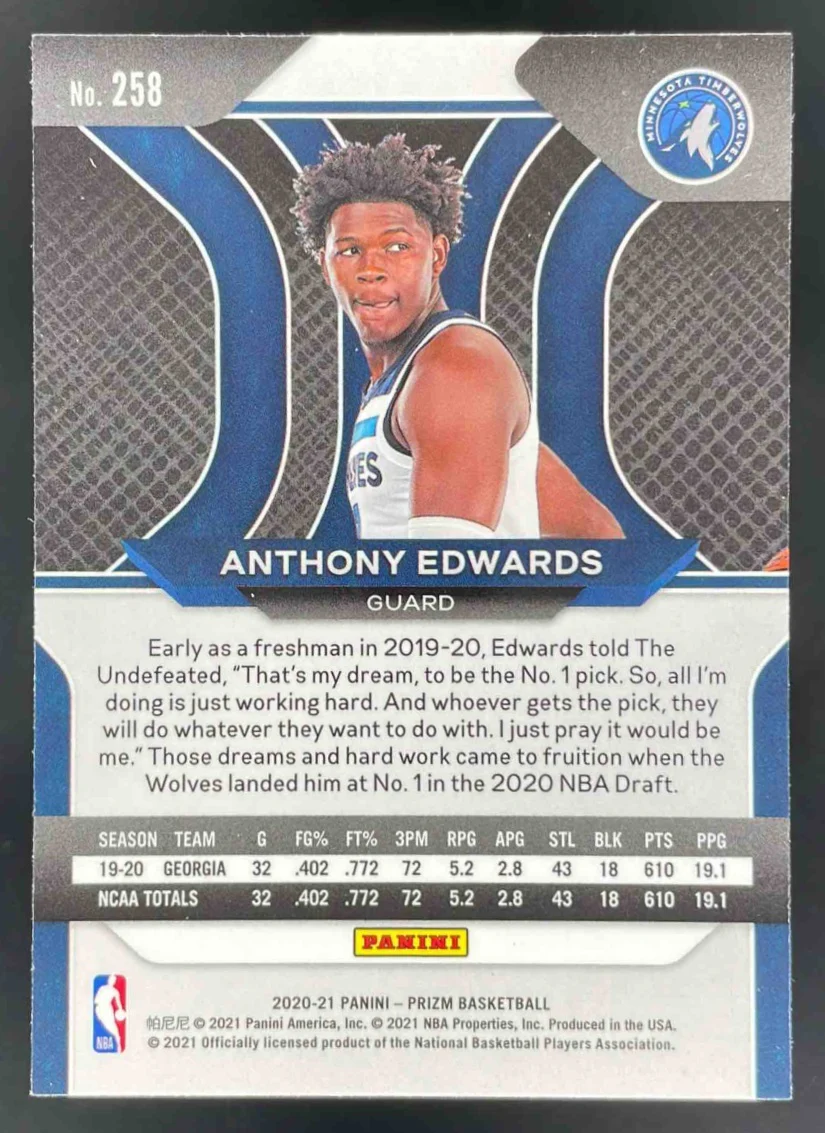 2020-21 Panini Prizm #258 Anthony Edwards RC - Image 2