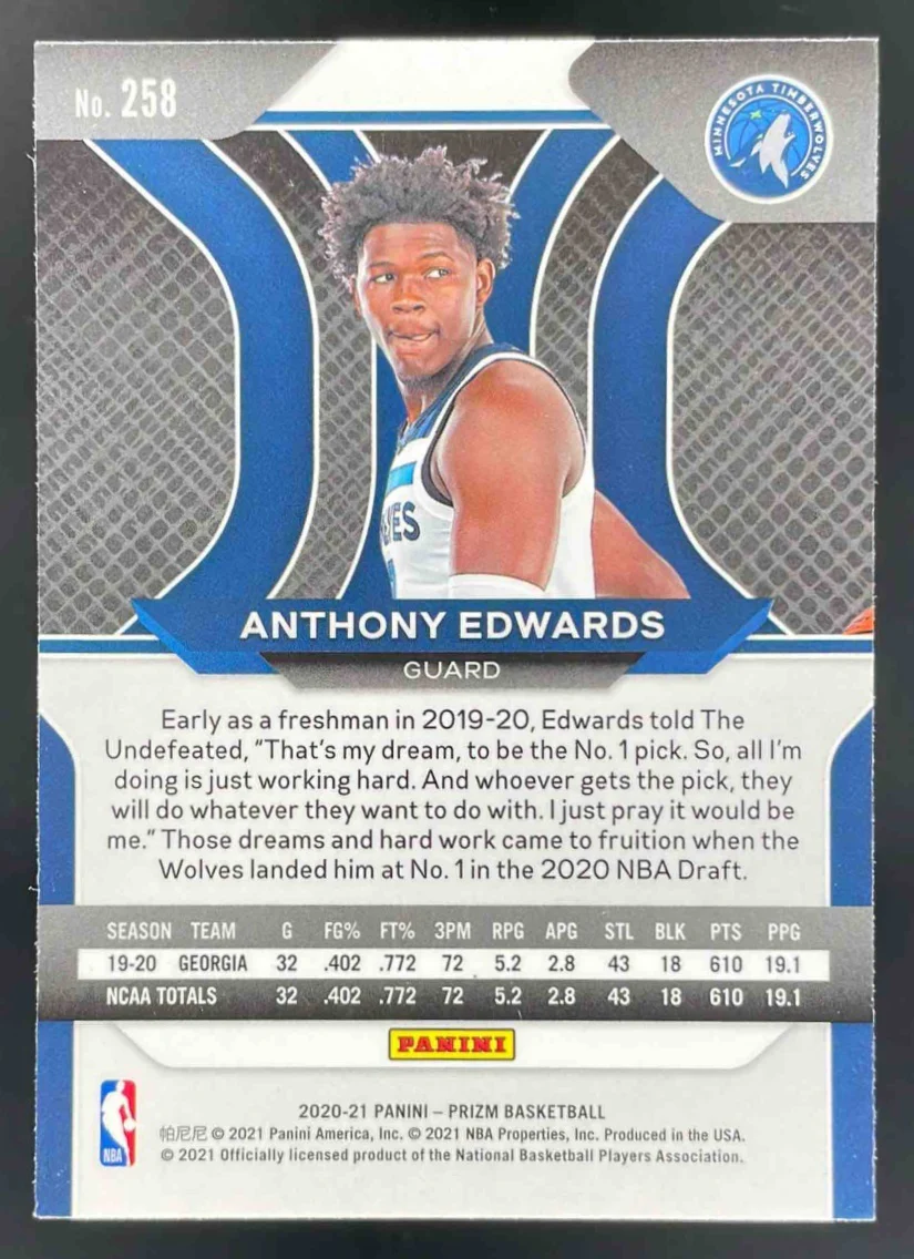 2020-21 Panini Prizm #258 Anthony Edwards RC - Image 2