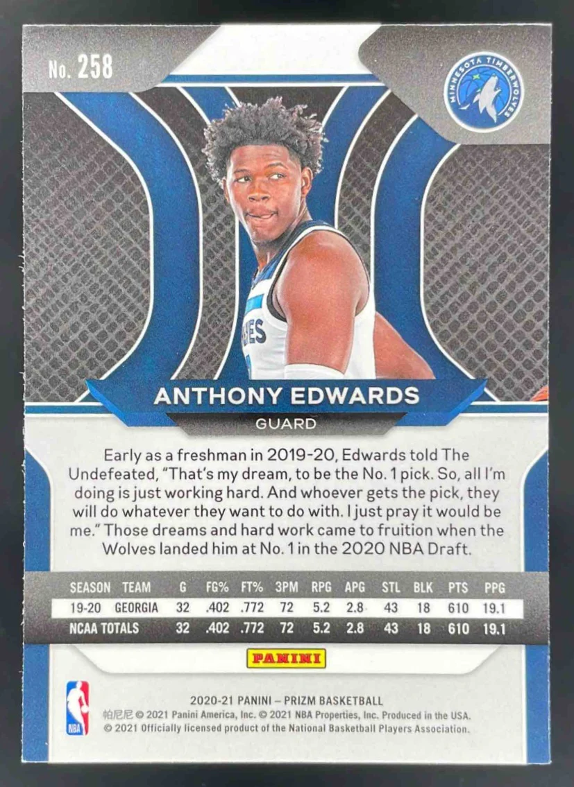 2020-21 Panini Prizm #258 Anthony Edwards RC - Image 2
