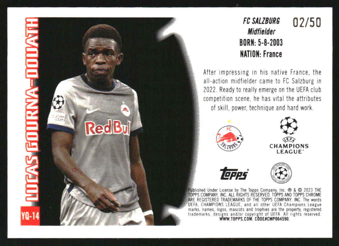 2022 Topps Chrome UEFA Club Youthquake Gold Lucas Gourna-Douath RC /50 - Image 2
