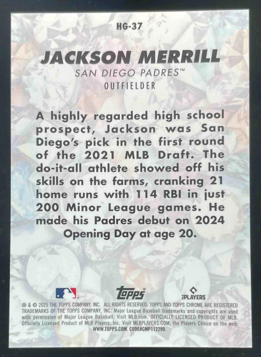 2025 Bowman Chrome Hidden Gems #HG-37 Jackson Merrill SSP - Image 2