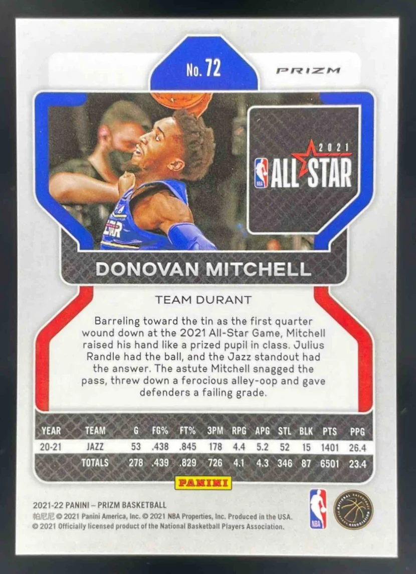 2021-22 Panini Prizm Silver Prizm #72b Donovan Mitchell - Image 2