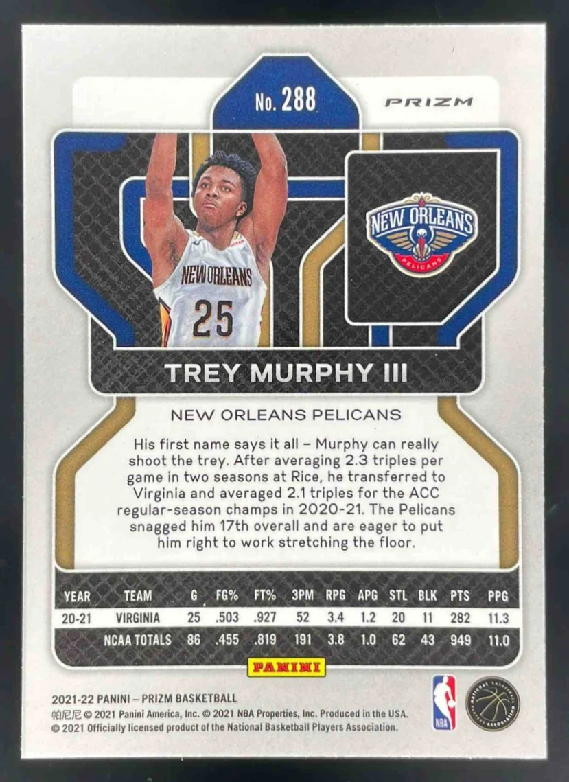 2021-22 Panini Prizm Fast Break Prizm #288 Trey Murphy III RC - Image 2