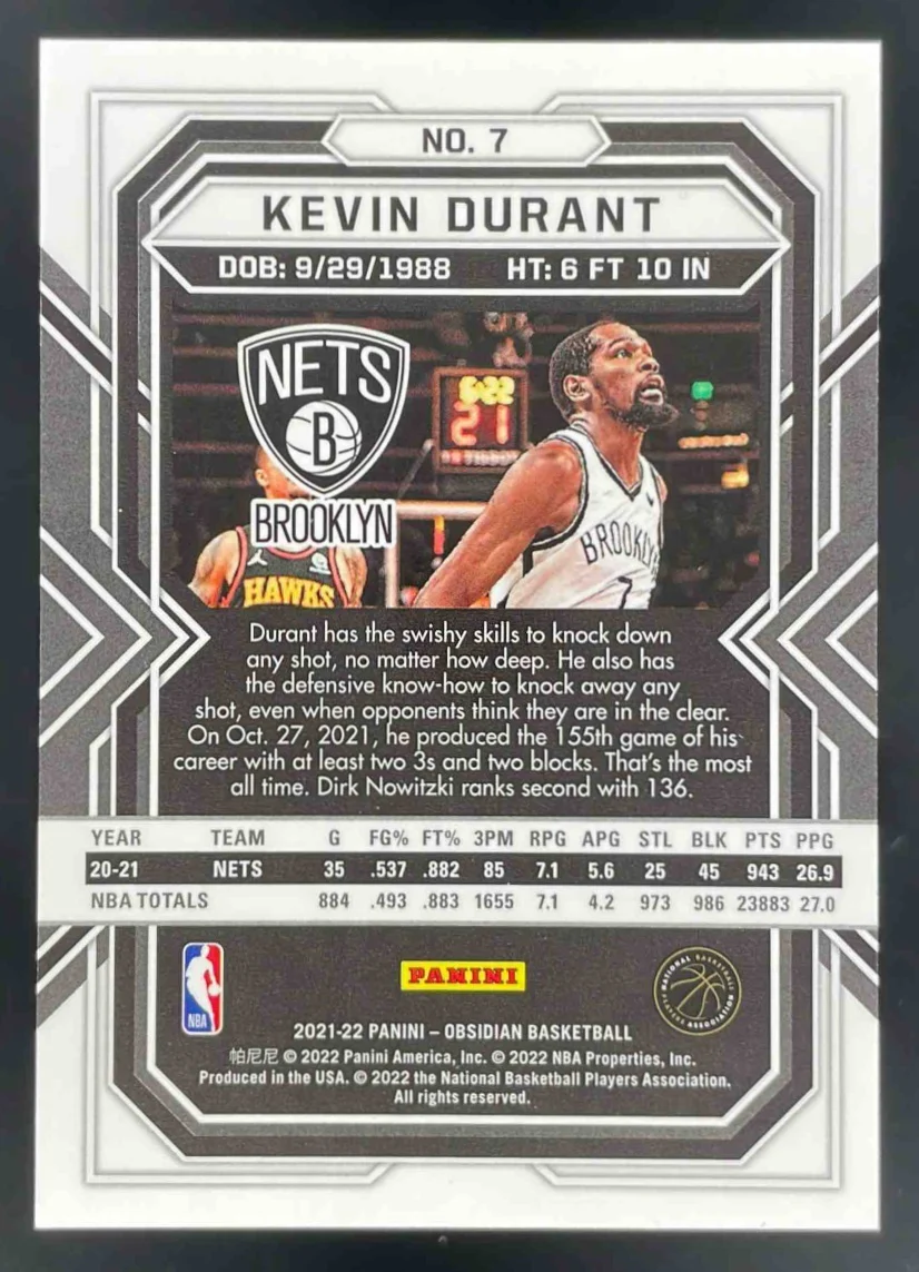 2021-22 Panini Obsidian Electric Etch Blue Flood #7 Kevin Durant - Image 2