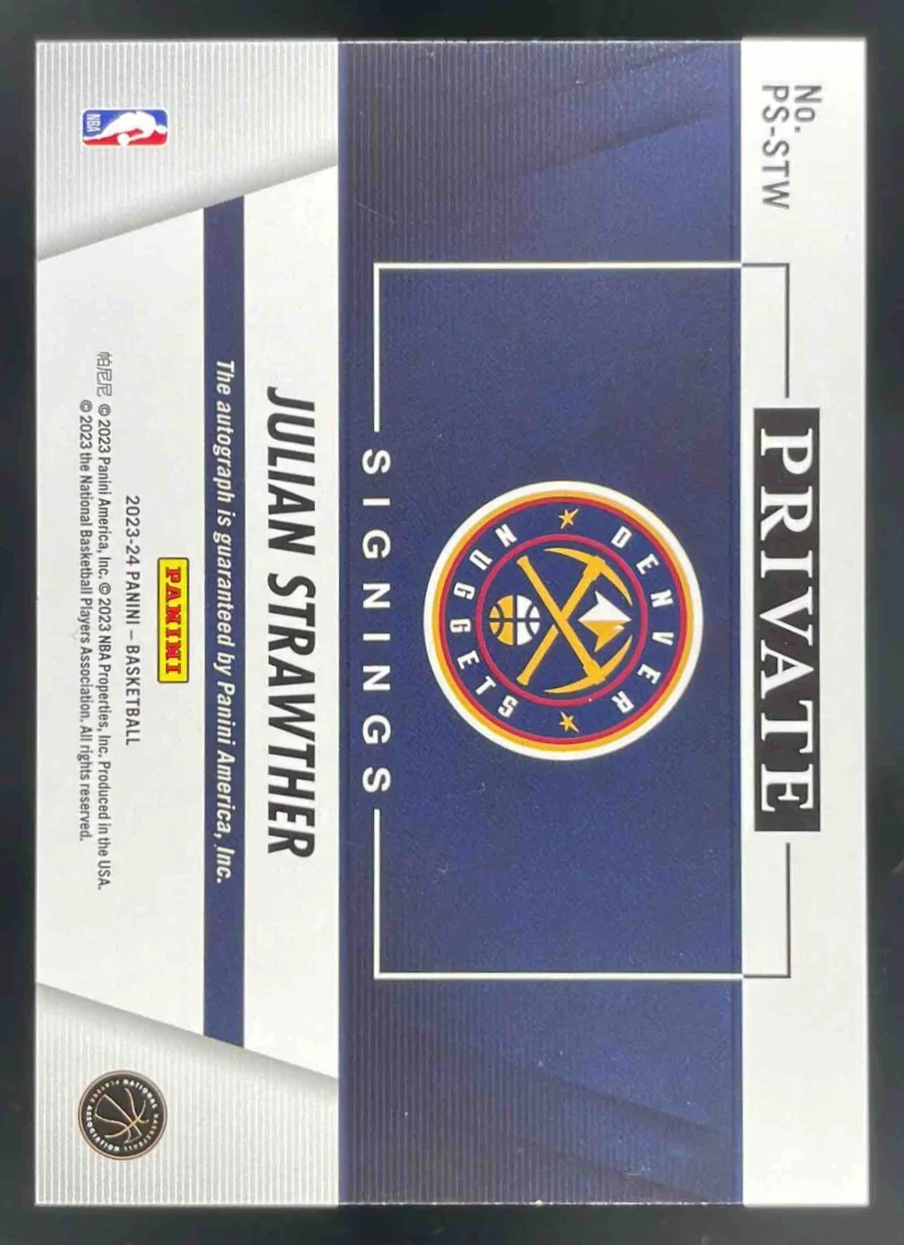 2023-24 Panini Private Signings #PS-STW Julian Strawther Autograph RC Auto - Image 2