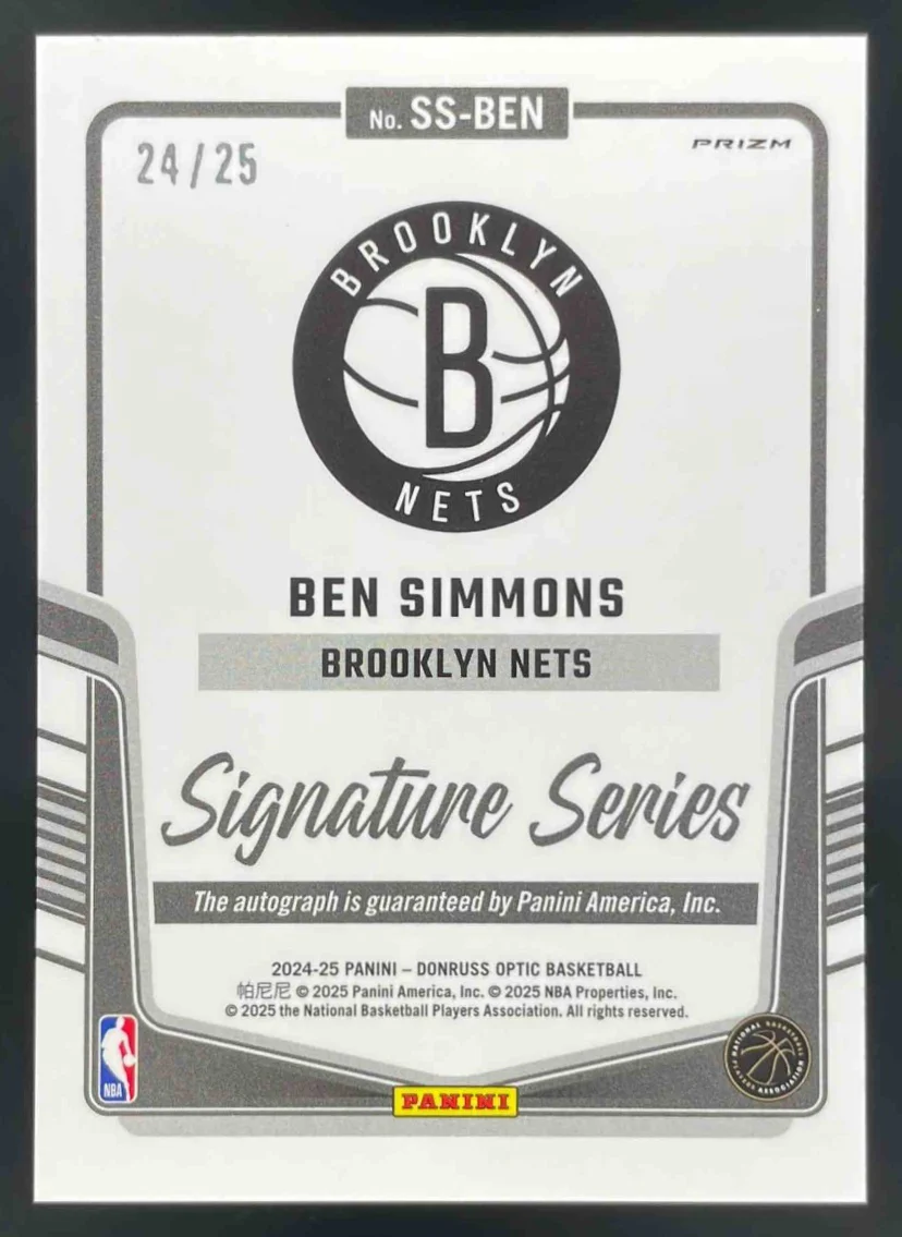 2024 Panini Donruss Optic Signature Series Blue Prizm #17 Ben Simmons Auto /25 - Image 2