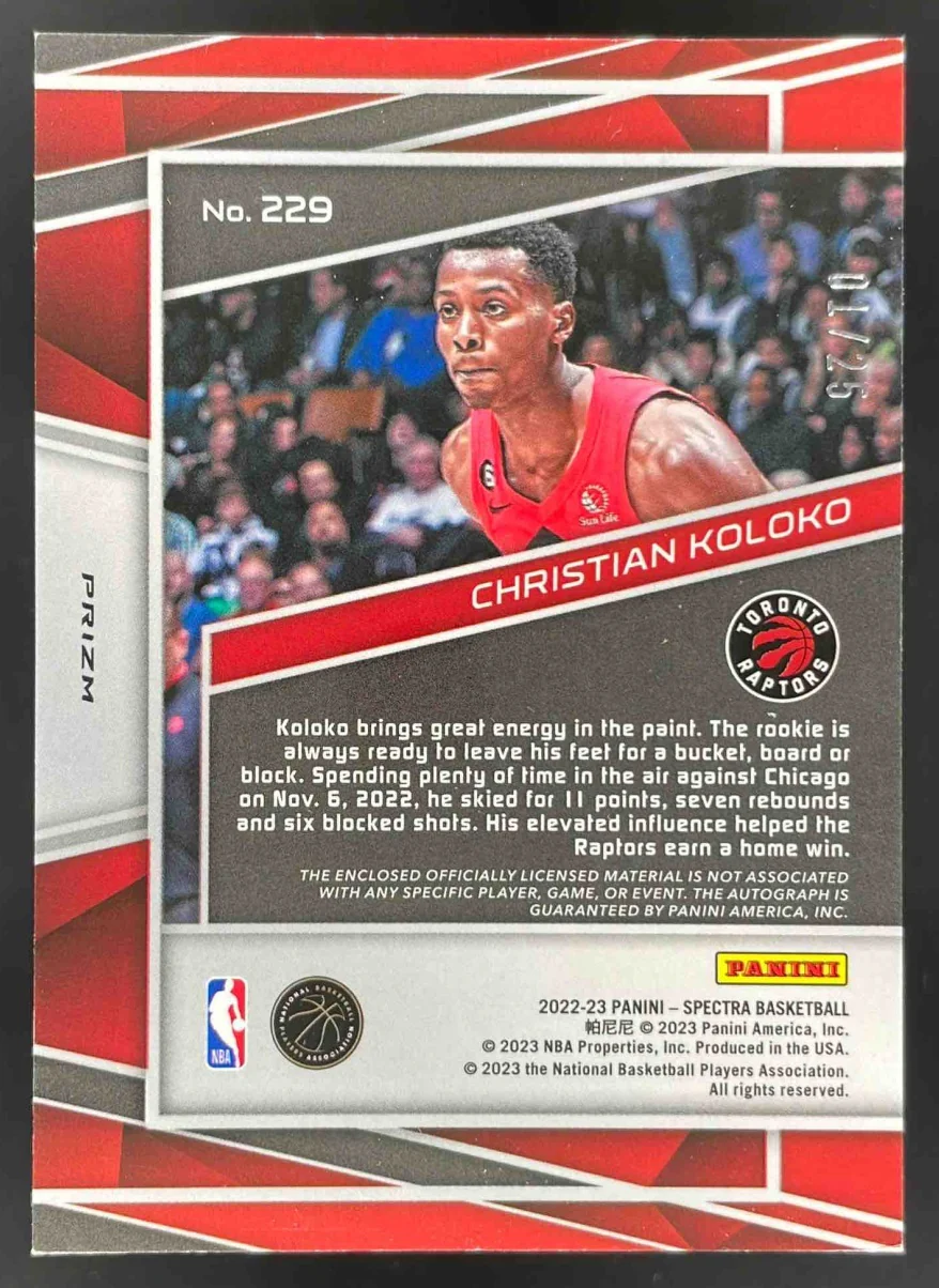 2022-23 Panini Spectra Meta #229 Christian Koloko Autograph RC Auto /25 - Image 2