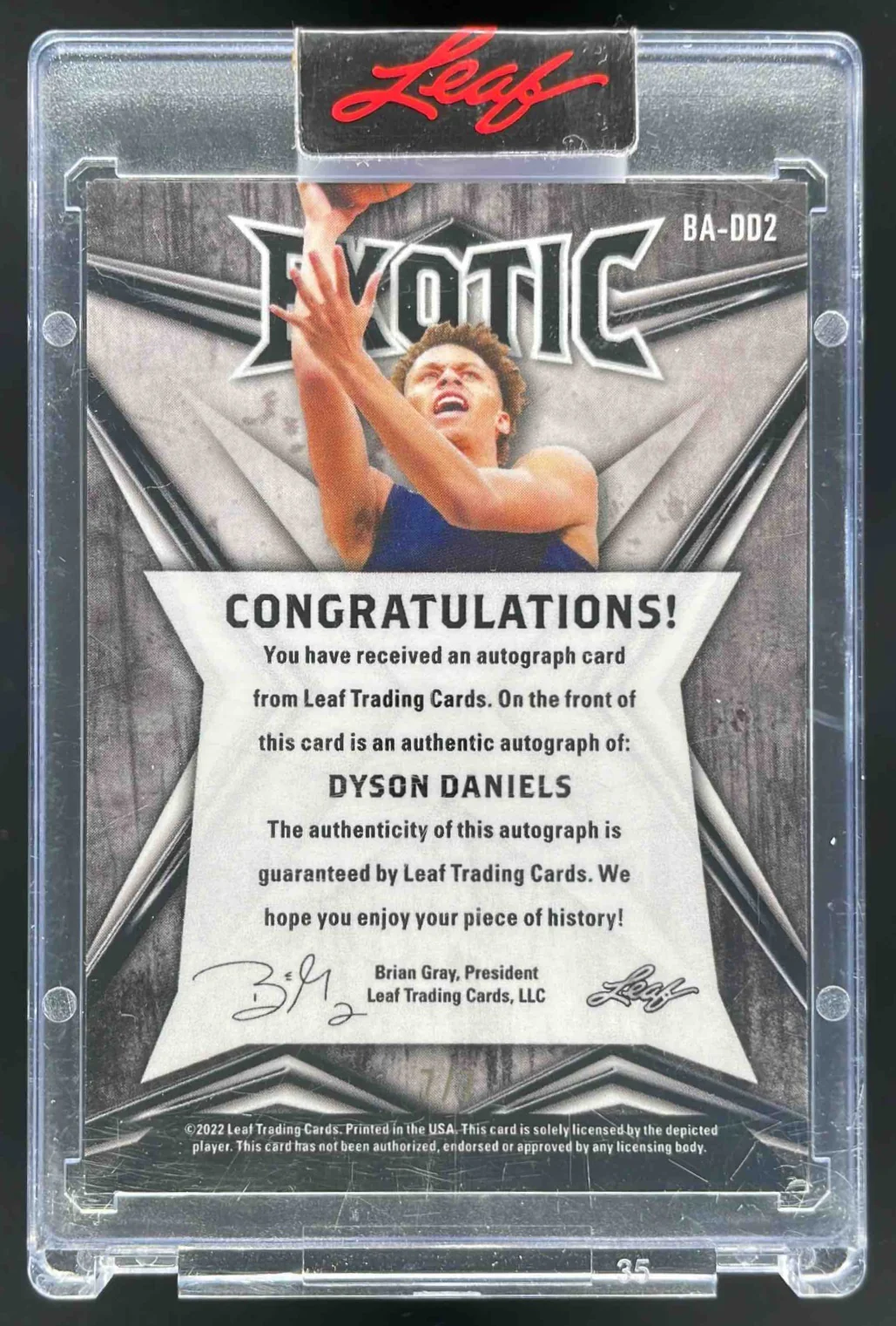 2022-23 Leaf Exotic Mosaics Tiger #BA-DD2 Dyson Daniels RC Auto /7 - Image 2