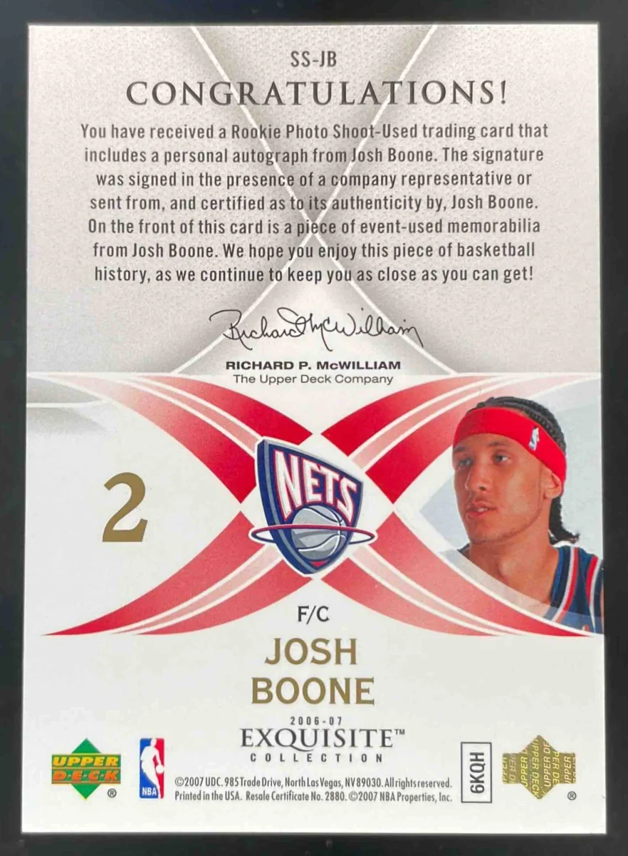 2006 Exquisite Collection Scripted Swatches #JB Josh Boone Autograph RC Auto /25 - Image 2