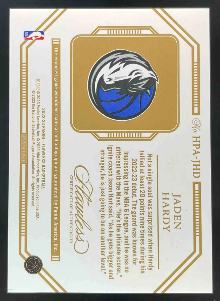 2022 Flawless Horizontal Patch Auto Ruby #JHD Jaden Hardy Autograph RC Auto /15 - Image 2