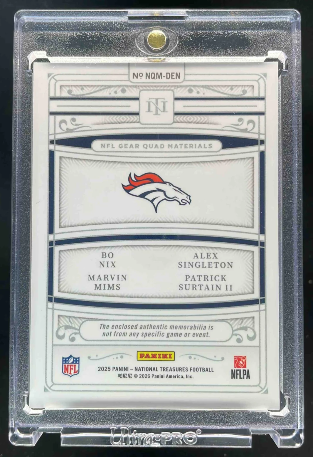 2025 National Treasures Quad Platinum Bo Nix Alex Singleton Mims Surtain II 1/1 - Image 2