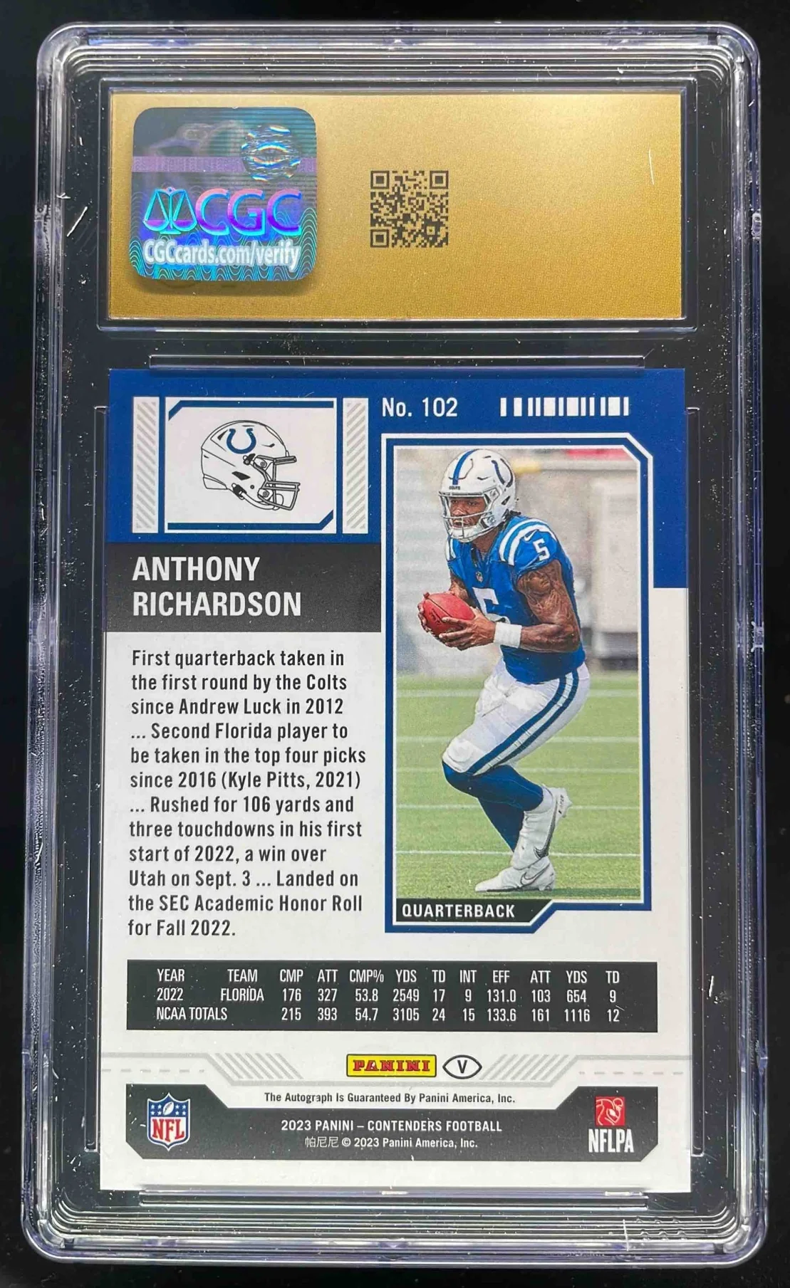 2023 Contenders Conference Ticket #102 Anthony Richardson RC Auto /75 CGC 10 - Image 2