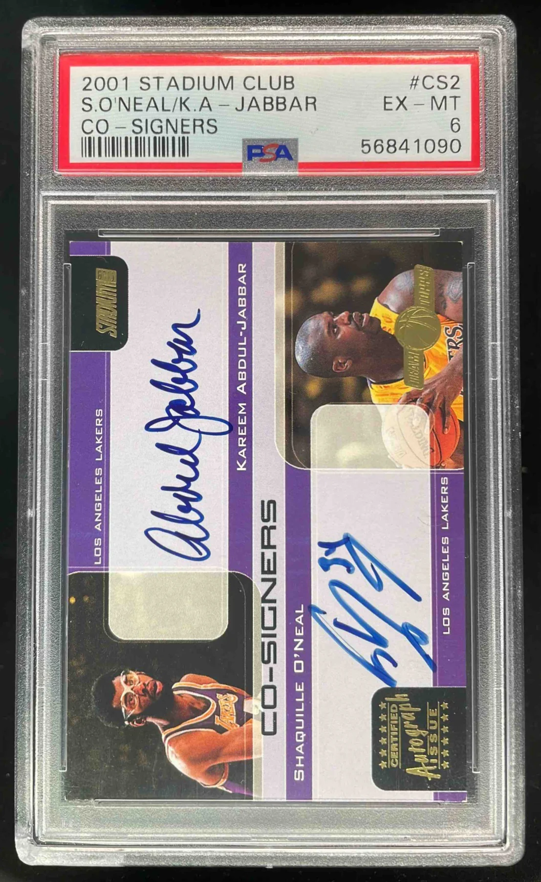 2001 Stadium Club CoSigners #CS2 Shaquille O'Neal Kareem Abdul-Jabbar Auto PSA 6