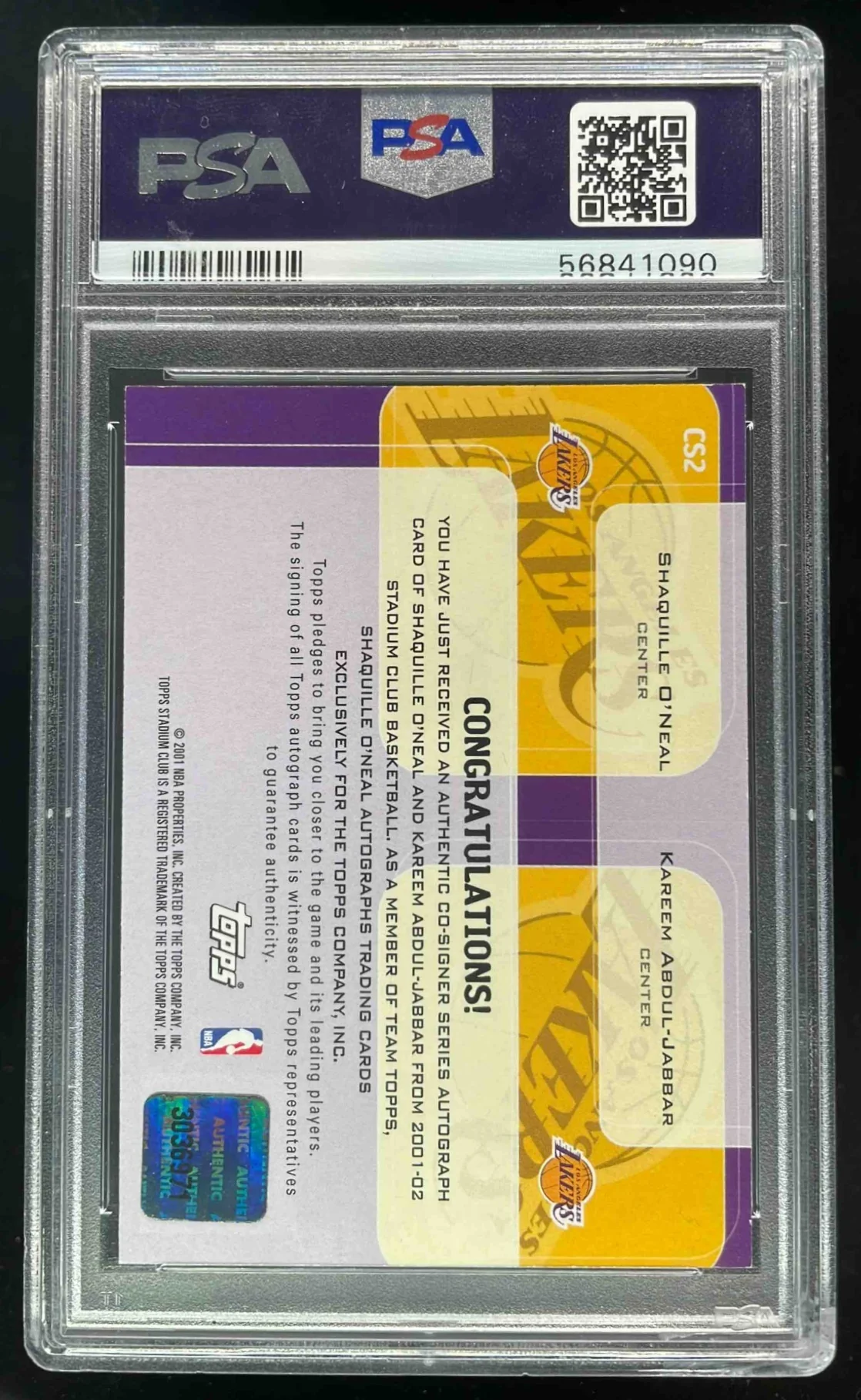 2001 Stadium Club CoSigners #CS2 Shaquille O'Neal Kareem Abdul-Jabbar Auto PSA 6 - Image 2