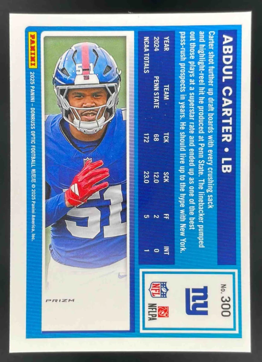 2025 Donruss Optic Rated Rookie Blue Glitter Prizm #300 Abdul Carter RC - Image 2