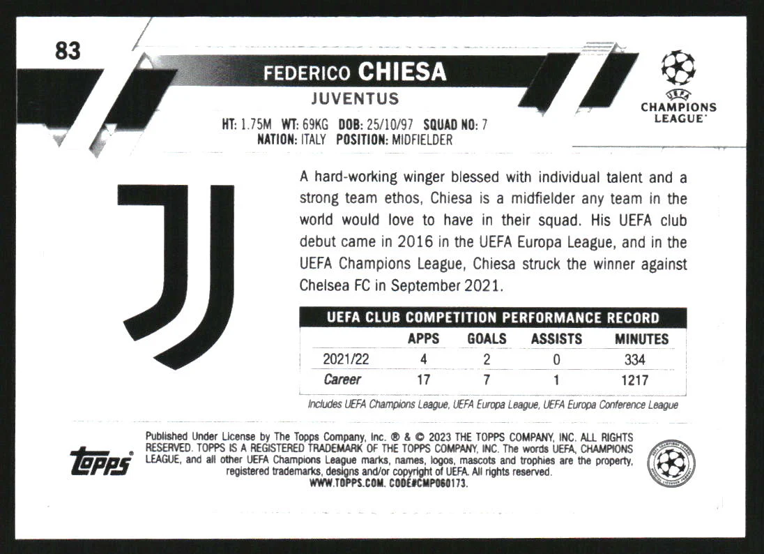 2022-23 Topps Chrome UEFA Red Gold Seismic Refractors #83 Federico Chiesa - Image 2