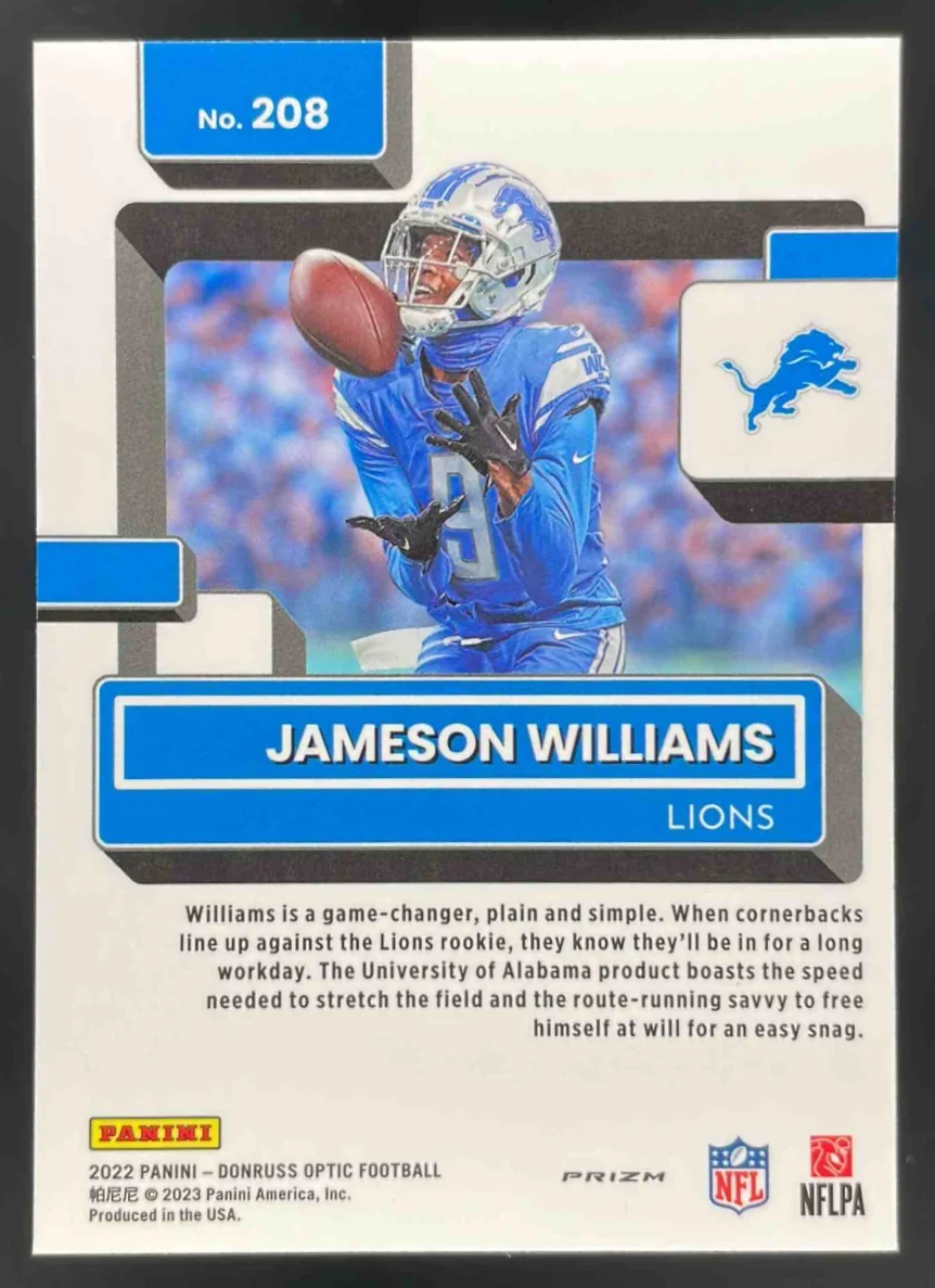 2022 Panini Donruss Optic Holo #208 Jameson Williams RC Rated Rookie - Image 2
