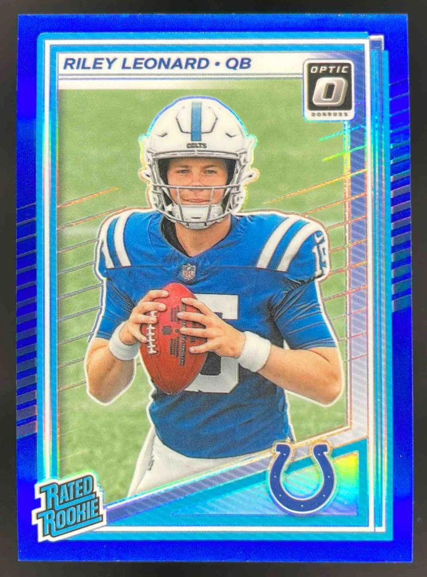 2025 Donruss Optic Rated Rookie Blue Prizm #255 Riley Leonard Rated Rookie /249
