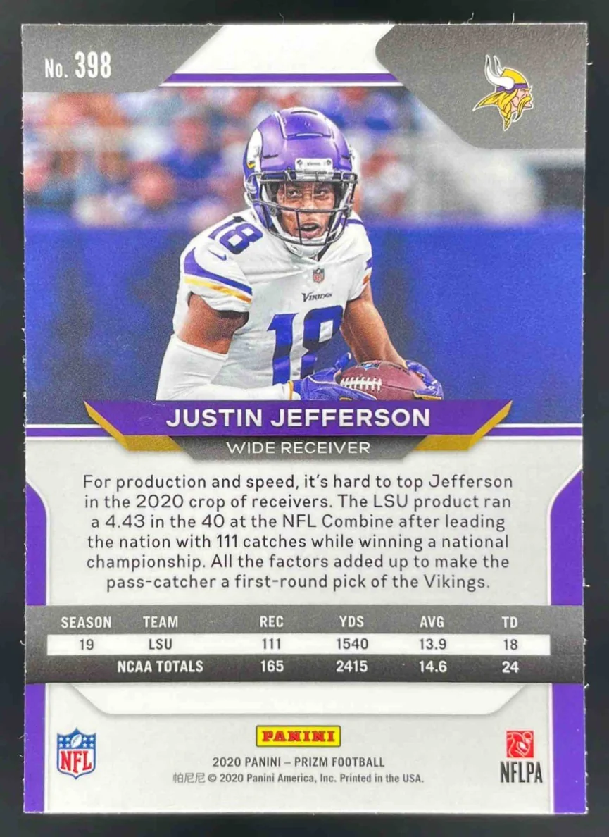 2020 Panini Prizm #398 Justin Jefferson RC - Image 2