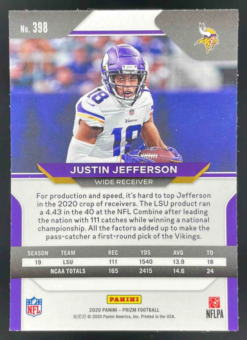 2020 Panini Prizm #398 Justin Jefferson RC - Image 2