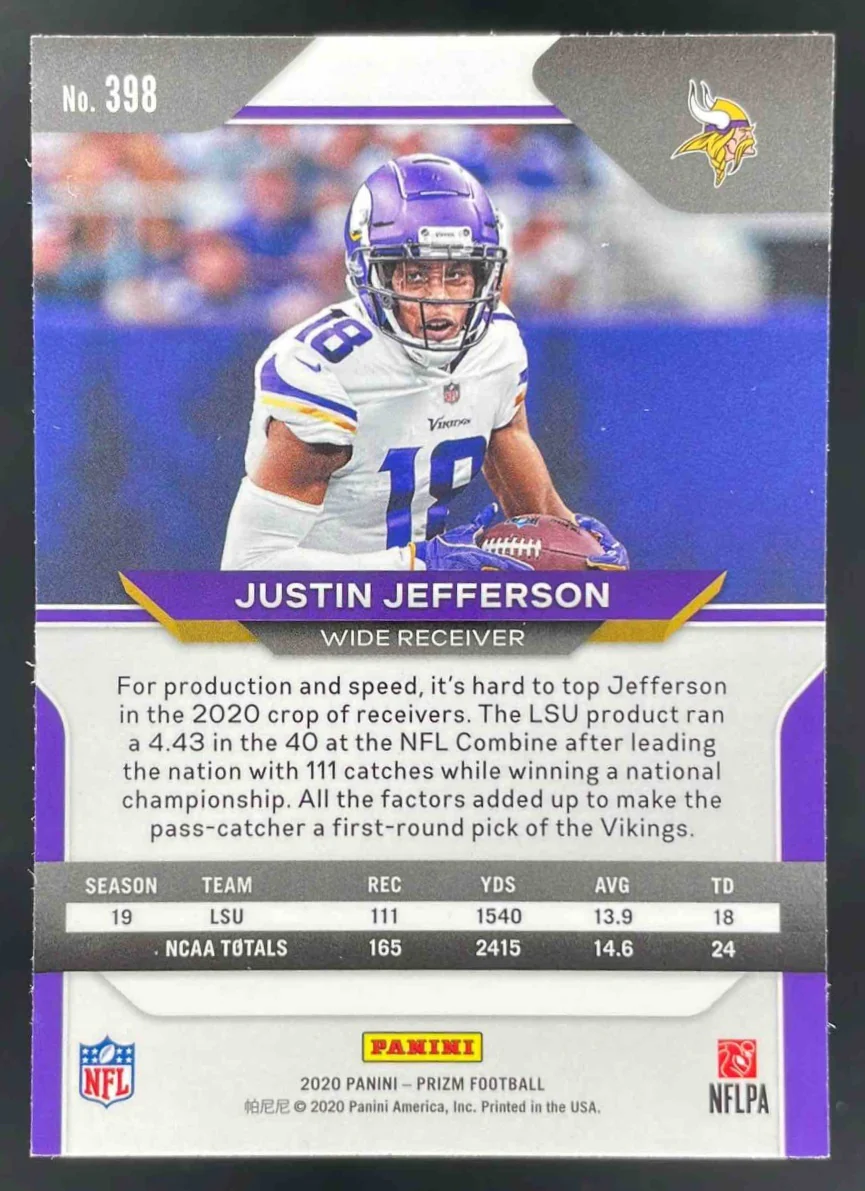 2020 Panini Prizm #398 Justin Jefferson RC - Image 2