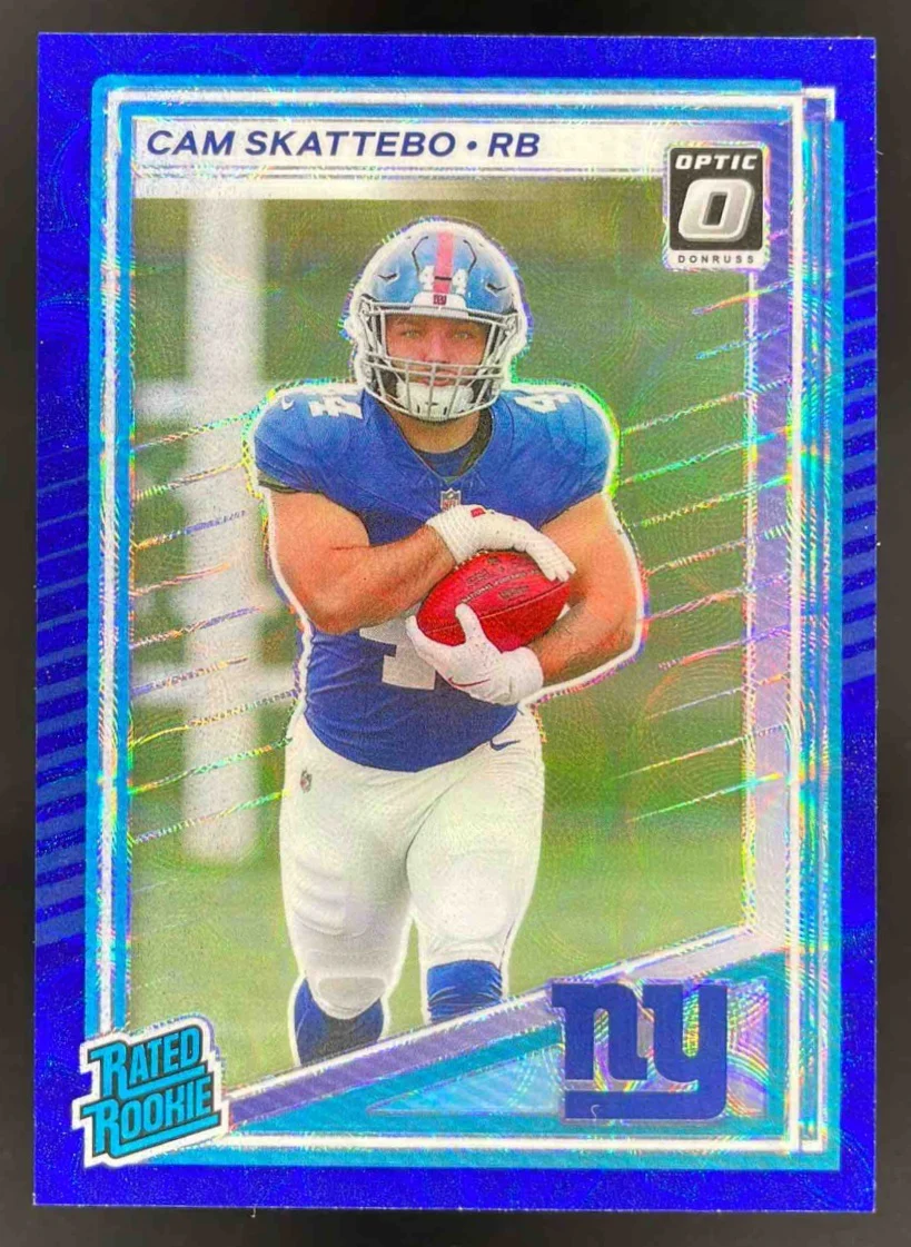 2025 Panini Donruss Optic Rated Rookies Preview Blue Scope #302 Cam Skattebo RC