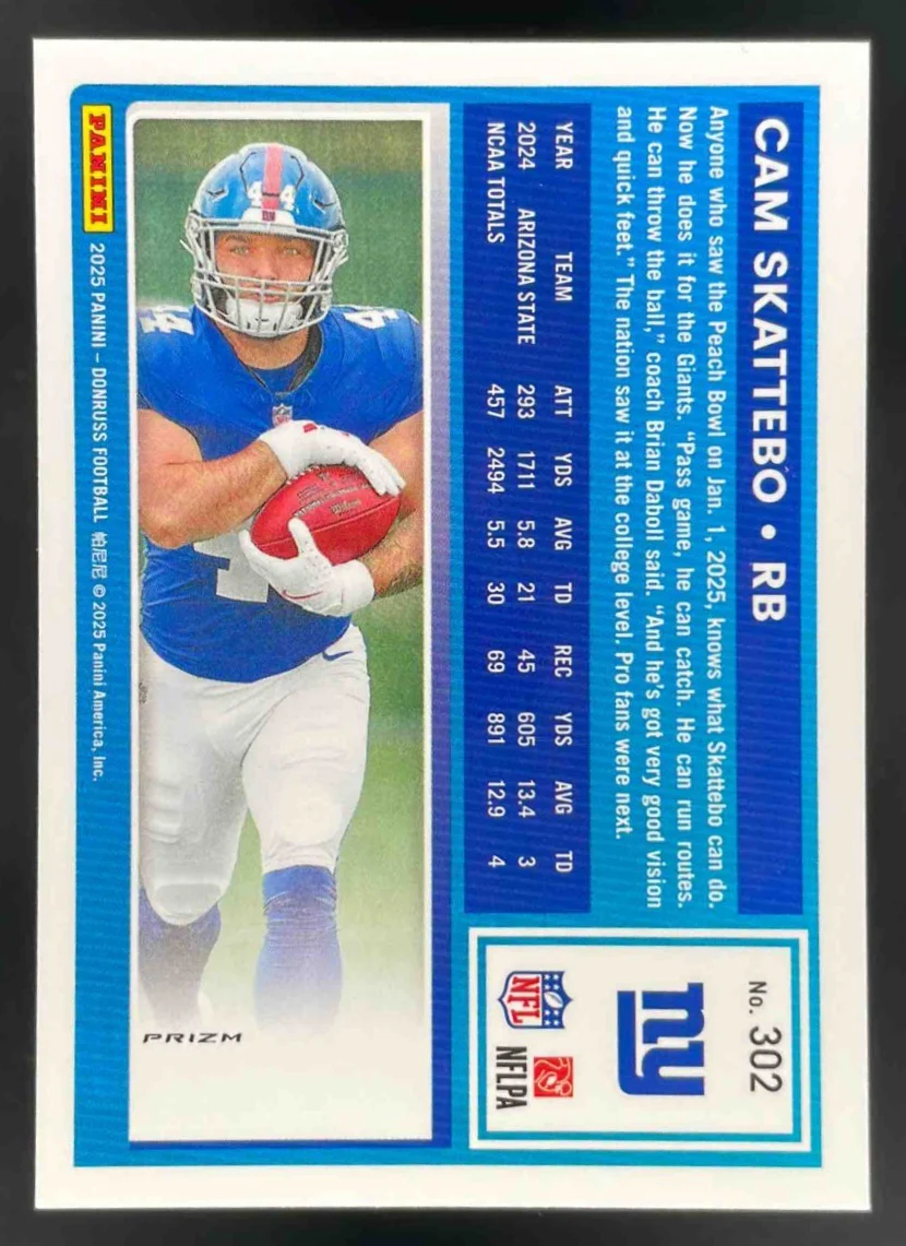 2025 Panini Donruss Optic Rated Rookies Preview Blue Scope #302 Cam Skattebo RC - Image 2