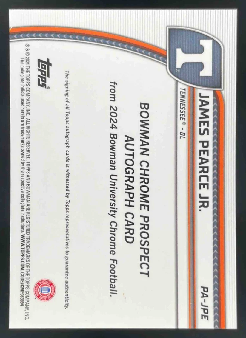 2024 Bowman Chrome University Autographs #PA-JPE James Pearce Jr. Autograph Auto - Image 2