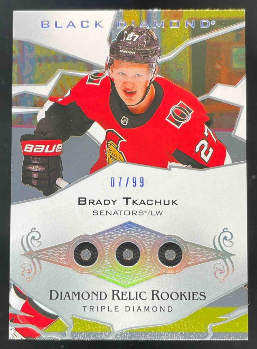 2018 Black Diamond Relic Rookie Gems Triple Diamond #BDR-BT Brady Tkachuk RC /99