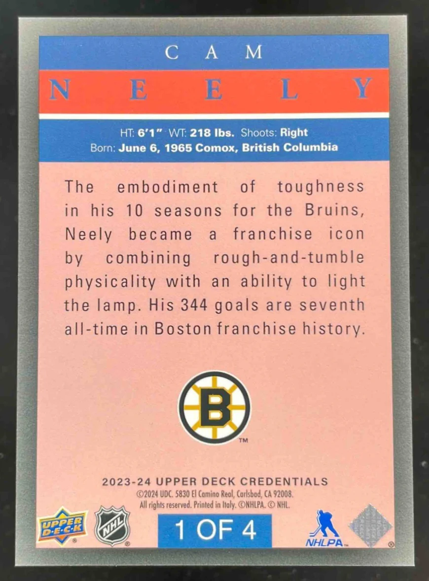 2023-24 Upper Deck Credentials 1991 Pro Vision #1 Cam Neely - Image 2