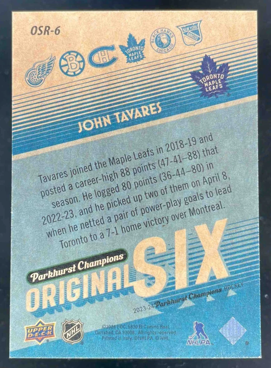 2023-24 Parkhurst Champions Original Six Retros #OSR-6 John Tavares - Image 2