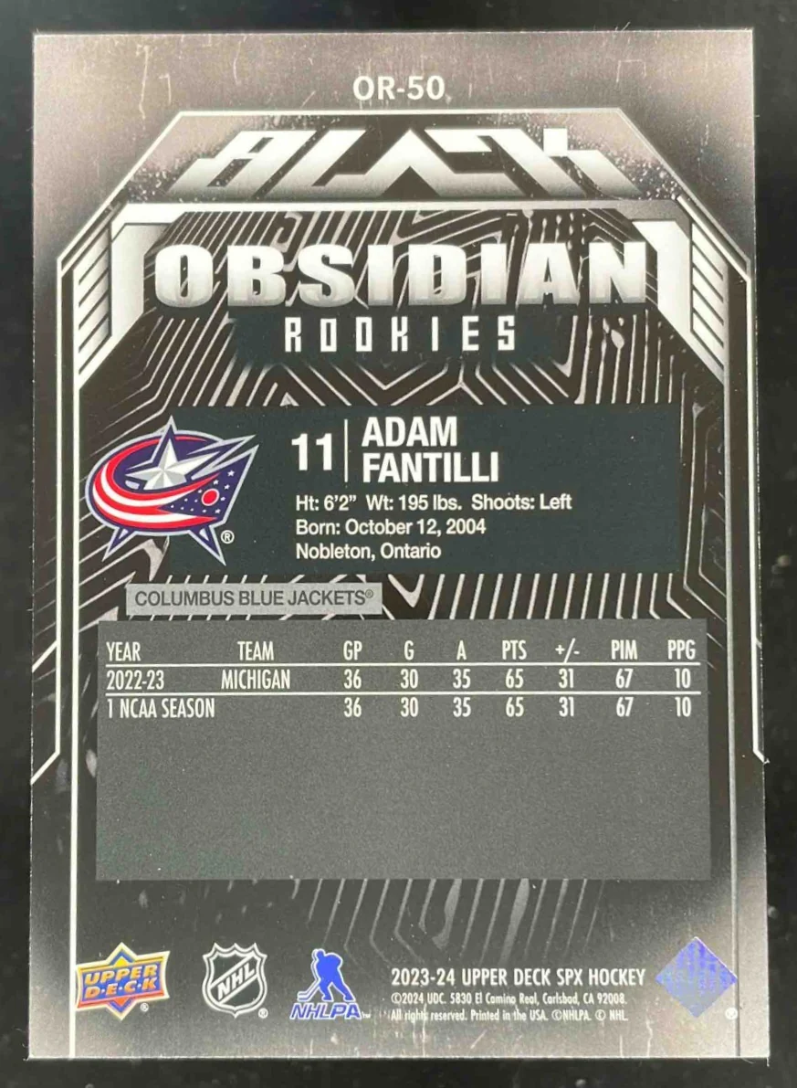 2023-24 Upper Deck SPx UD Black Obsidian Rookies Emerald Adam Fantilli RC /30 - Image 2