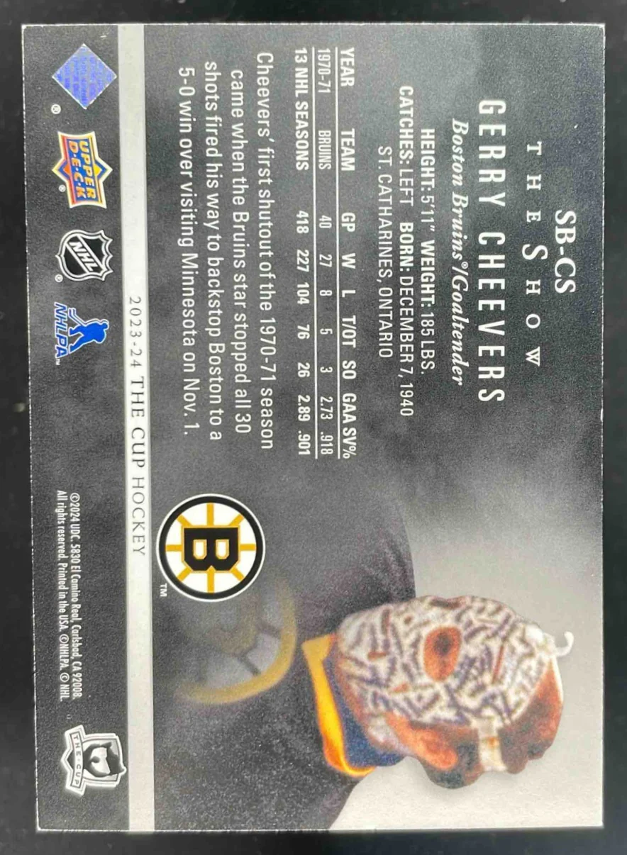 2023-24 Upper Deck The Cup The Show Black #SB-CS Gerry Cheevers /99 - Image 2