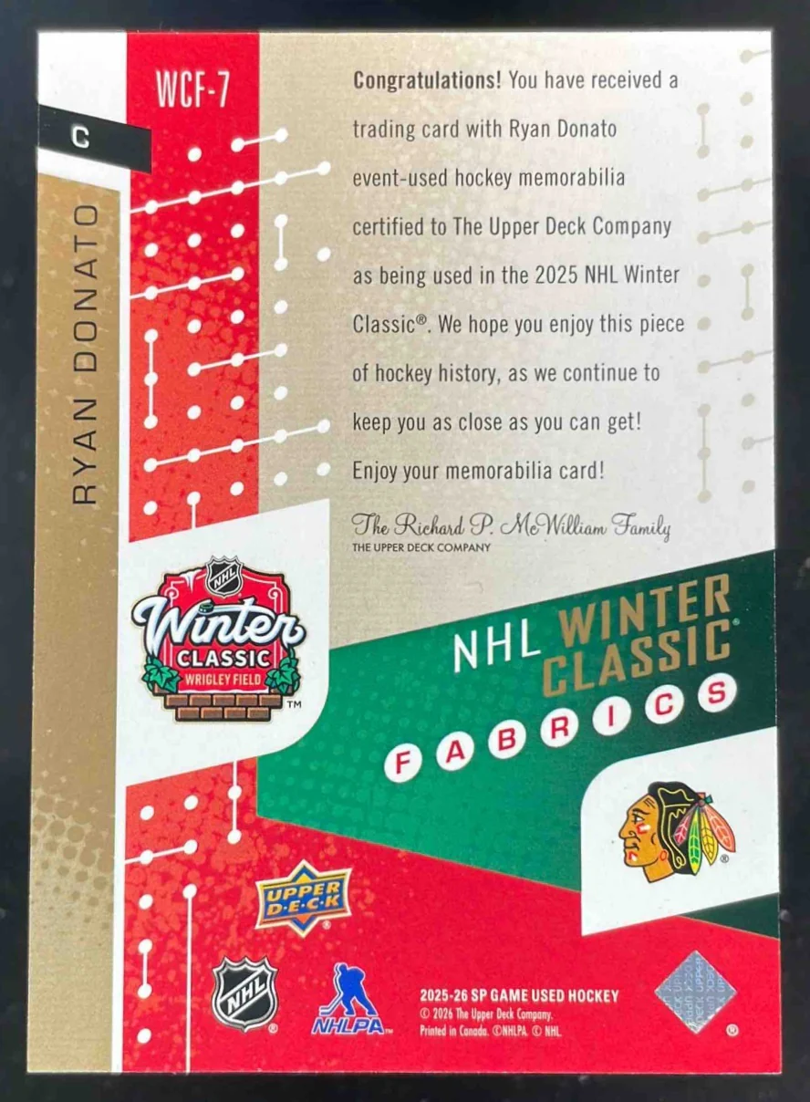 2025-26 Upper Deck SP Game Used Winter Classic Fabrics #WCF-7 Ryan Donato /35 - Image 2
