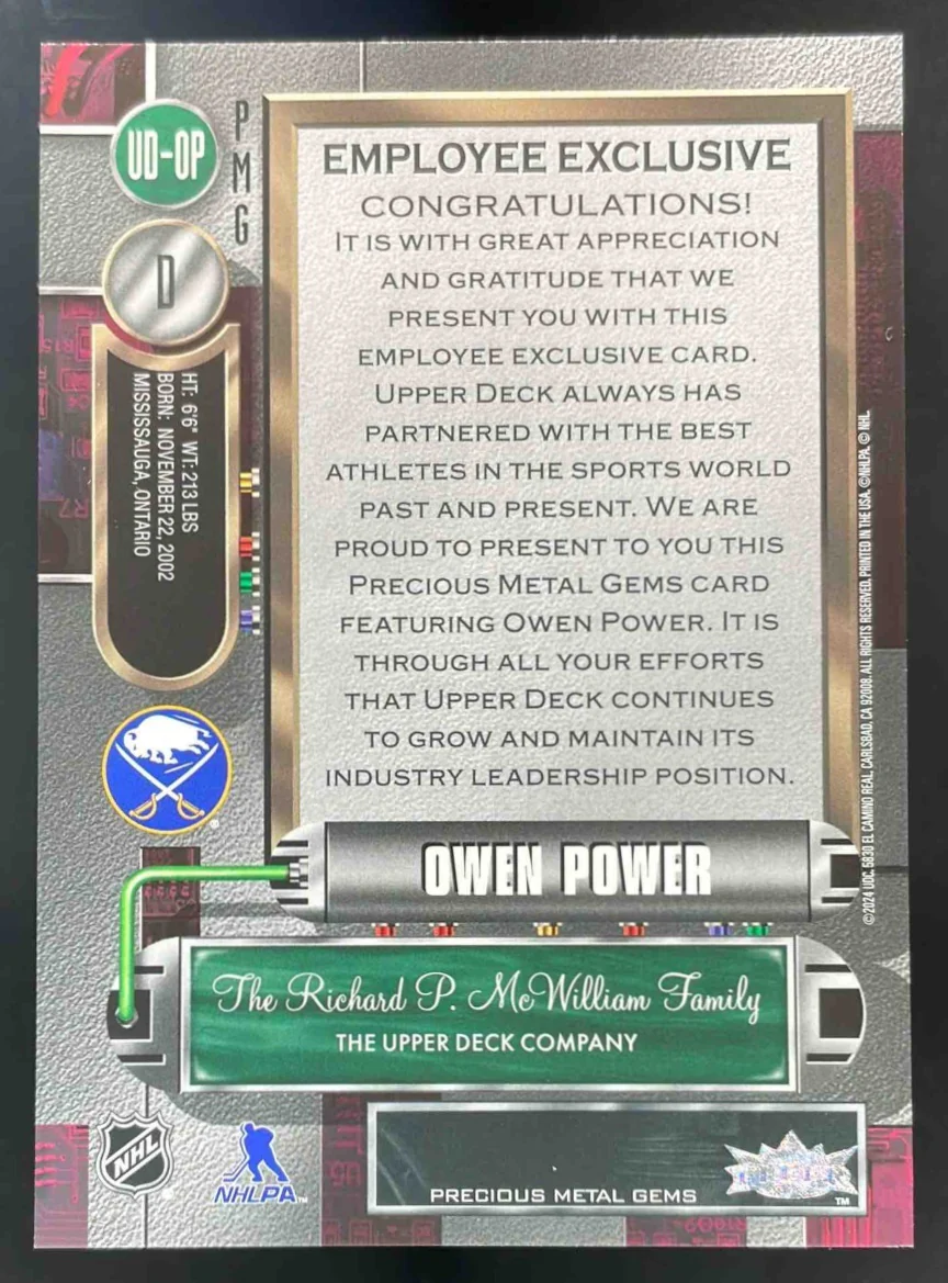 2023 Metal Universe Employee Exclusive Pink #UD-OP Owen Power - Image 2