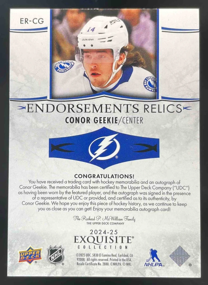 2024 The Cup Exquisite Collection Endorsements Relics #CG Conor Geekie Auto /50 - Image 2