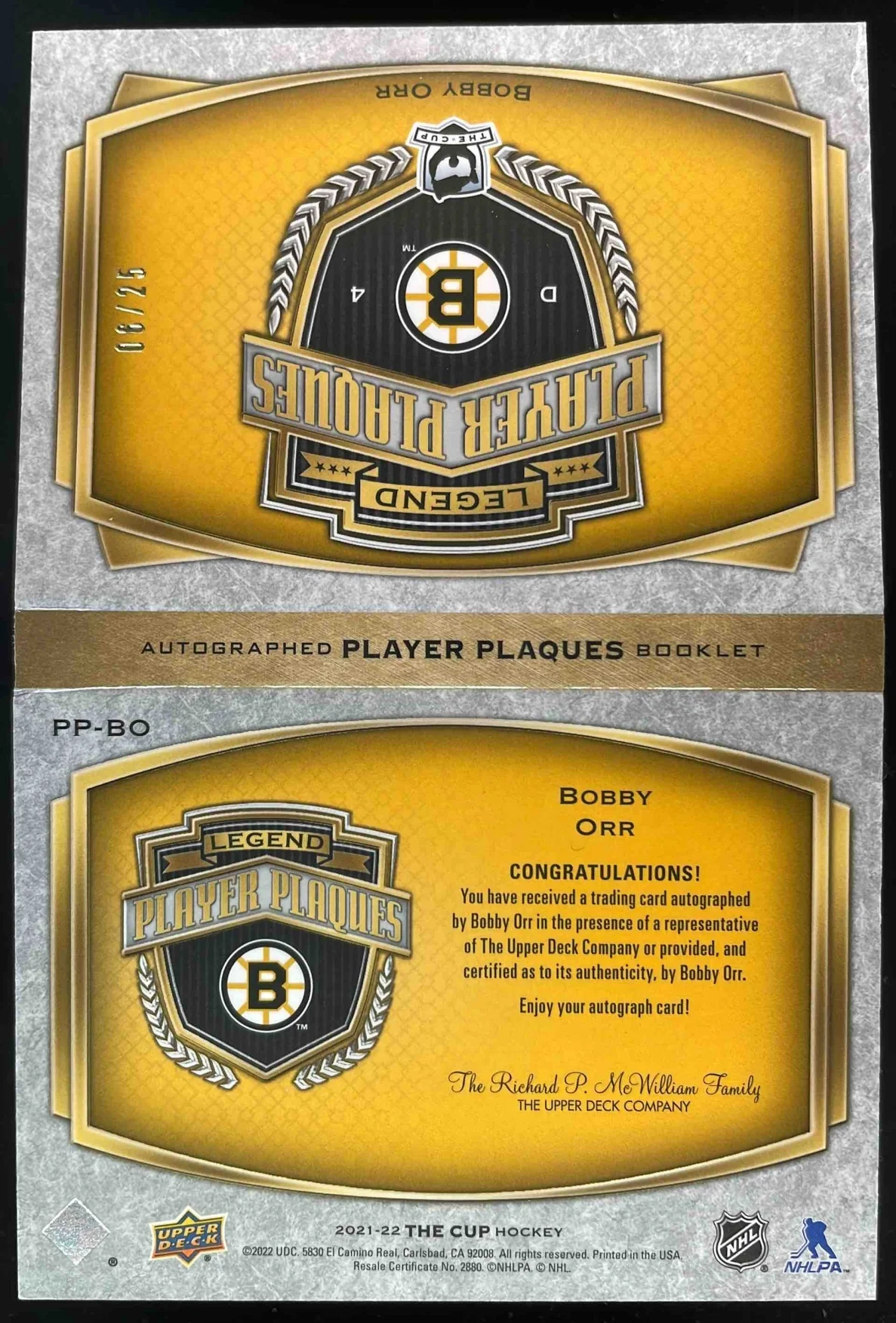 2021 The Cup Player Plaques Booklets #PP-BO Bobby Orr Auto /25 - Image 2