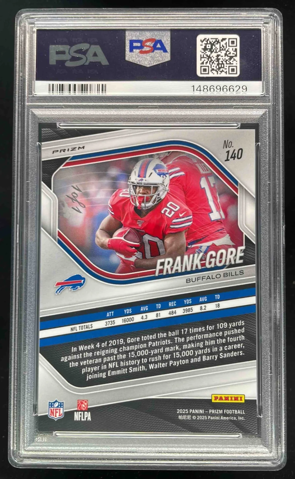 2025 Panini Prizm Choice Nebula Prizm #140 Frank Gore 1/1 PSA 10 - Image 2