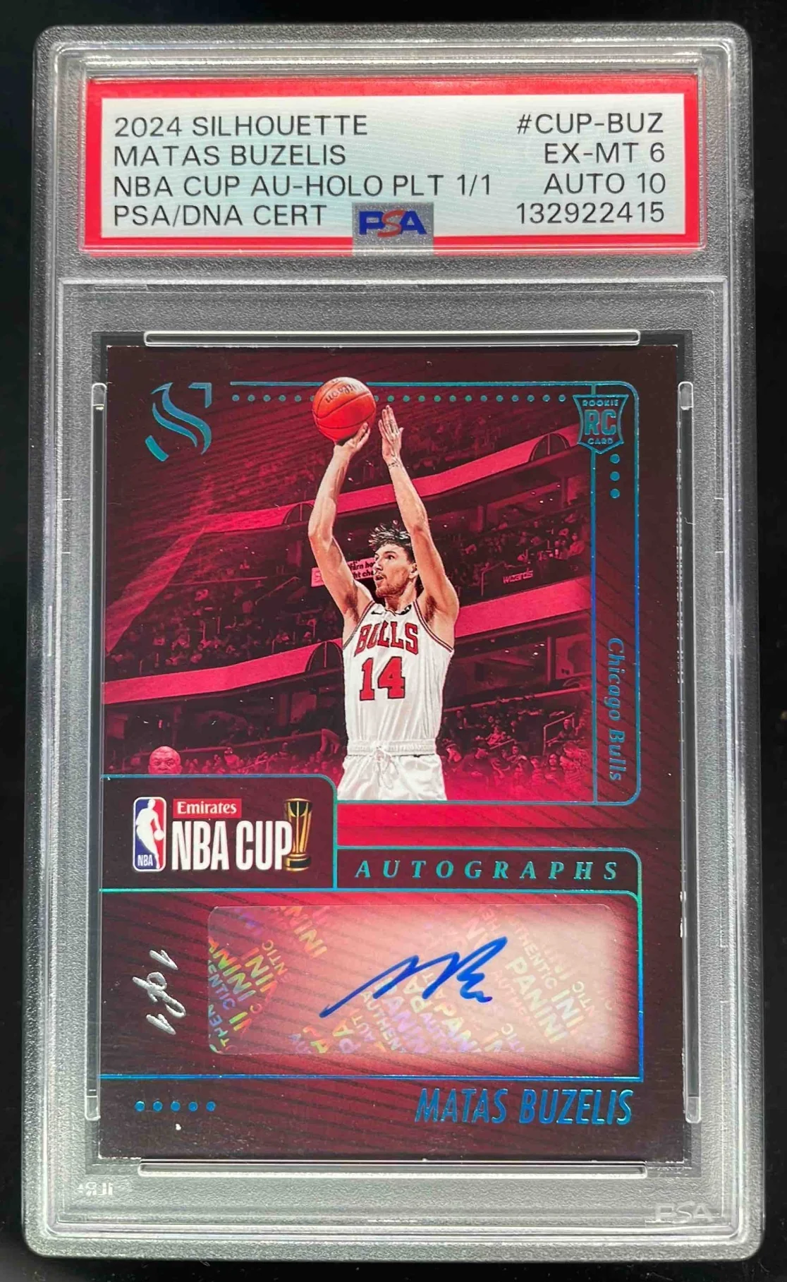 2024-25 Panini Silhouette NBA Cup Holo Platinum Matas Buzelis Auto 1/1 PSA 6