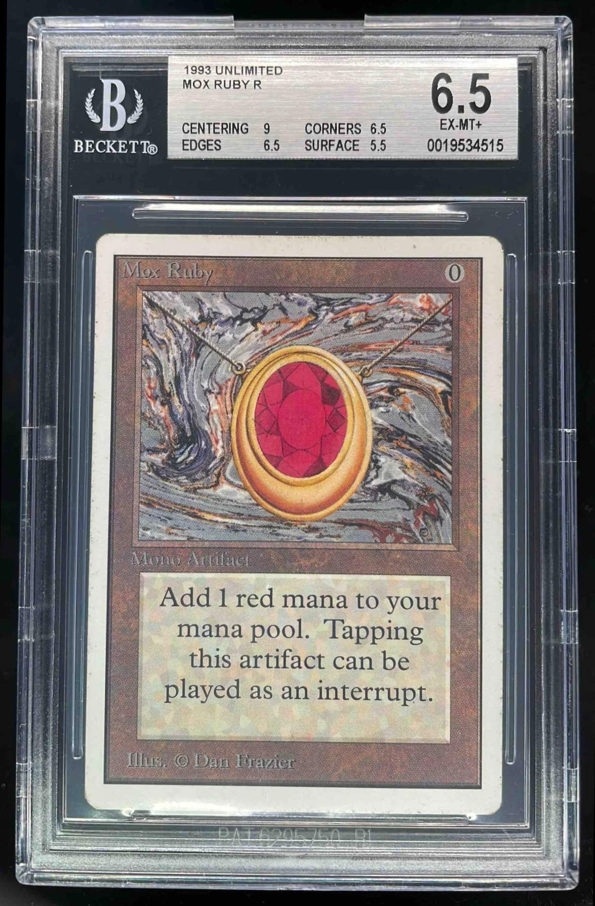1993 Magic The Gathering Unlimited Mox Ruby R BGS 6.5
