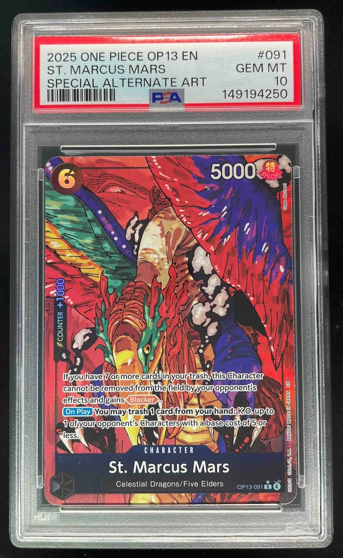 2025 One Piece OP13 EN #091 St. Marcus Mars Special Alternate Art PSA 10