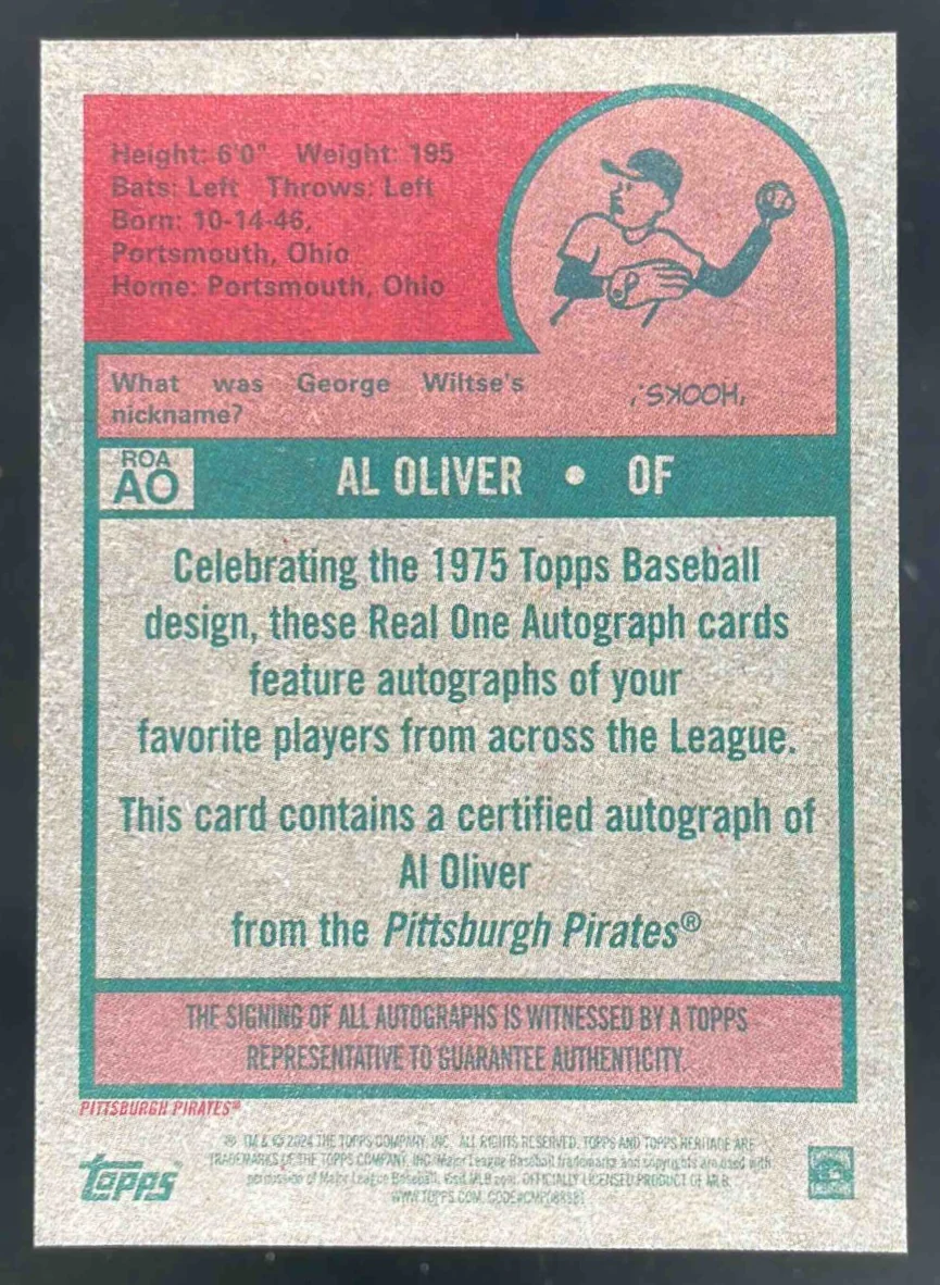 2024 Topps Heritage High Number Real One Autographs #ROA-AO Al Oliver Auto - Image 2