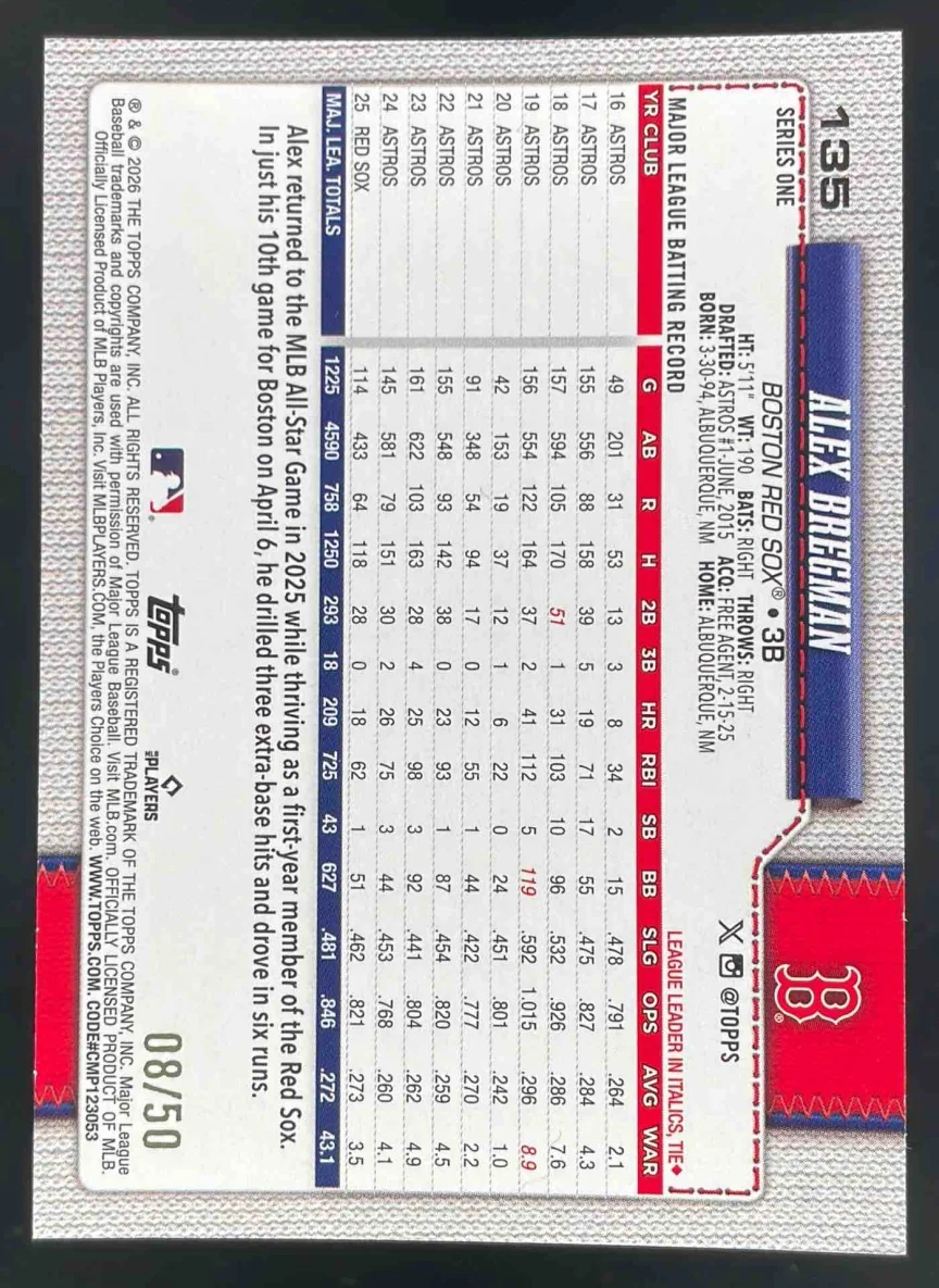 2026 Topps Canvas #135 Alex Bregman /50 - Image 2