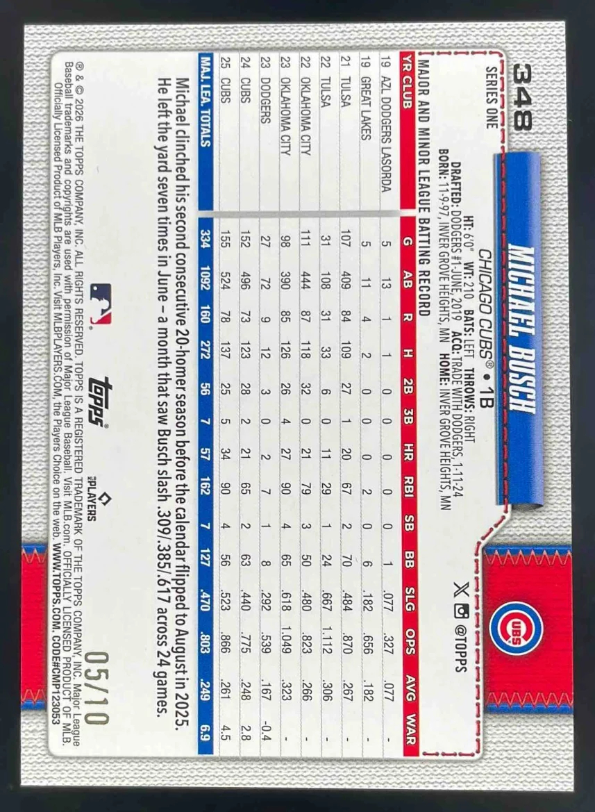 2026 Topps Black Sandglitter #348 Michael Busch /10 - Image 2