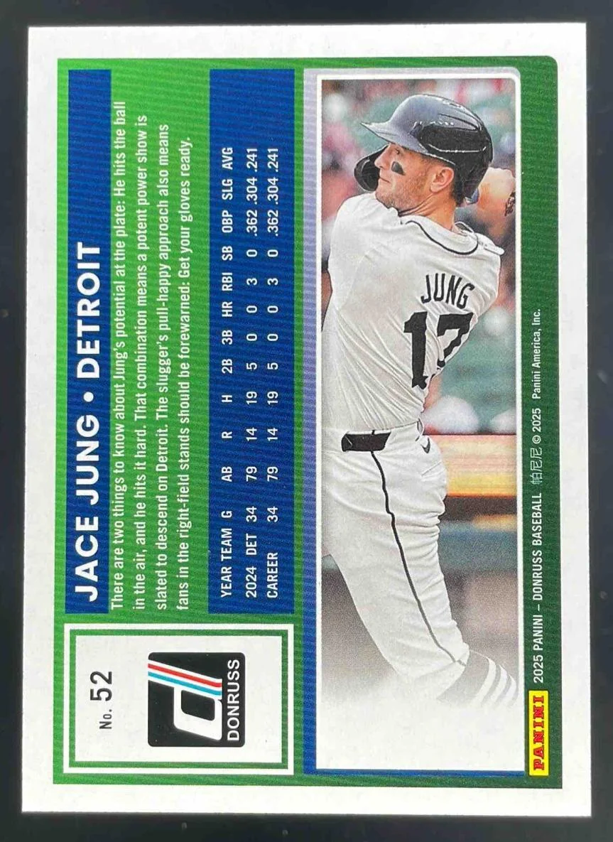 2025 Panini Donruss Gold #52 Jace Jung Rated Rookie /10 - Image 2