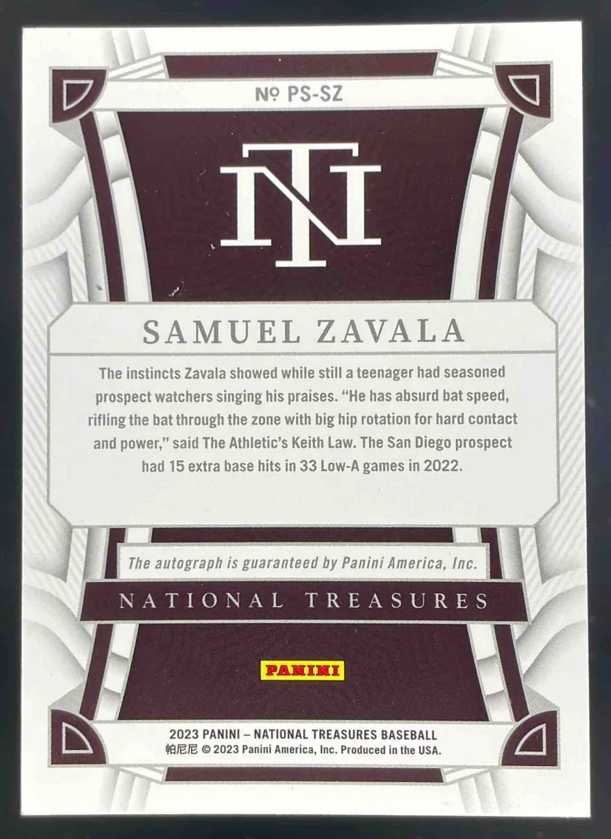 2023 Panini National Treasures Signatures #PS-SZ Samuel Zavala RC Auto /25 - Image 2