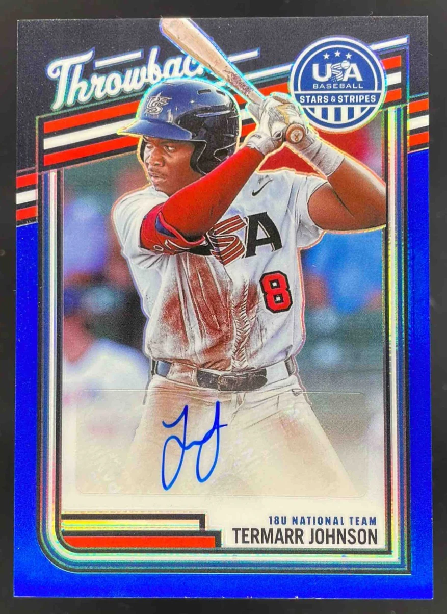 2026 Panini Stars and Stripes Throwback Blue #TS-TJ Termarr Johnson Auto /49
