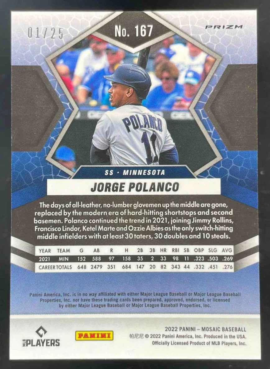 2022 Panini Mosaic White #167 Jorge Polanco /25 - Image 2