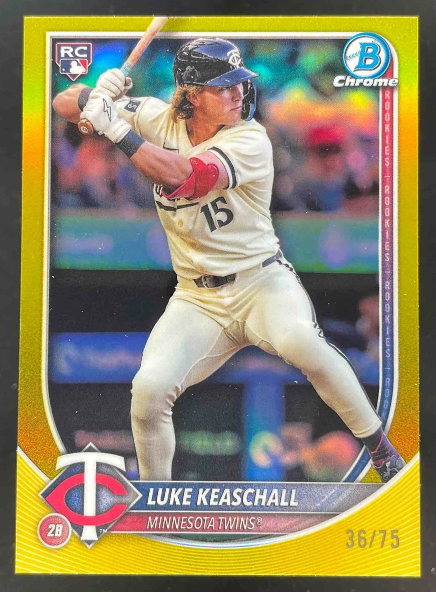 2025 Bowman Chrome Yellow Refractor #61 Luke Keaschall RC /75